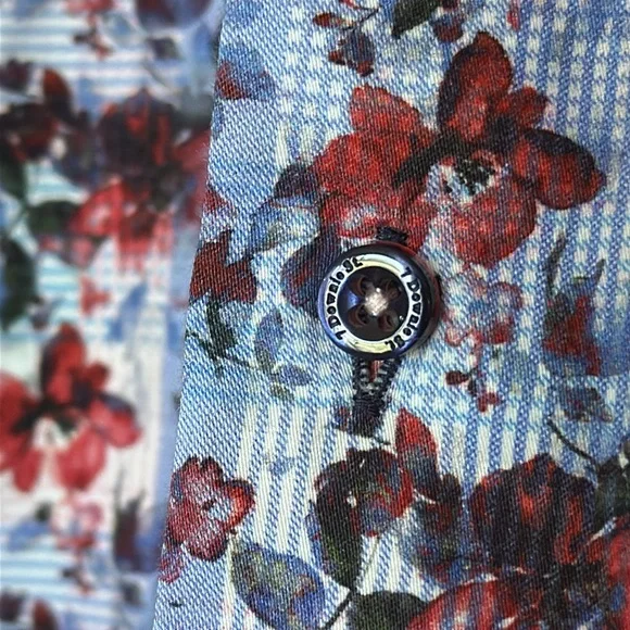 7 DOWNIE ST. LONDON button down floral shirt. Size “4” (M). Blue/red/pink. EUC. - Picture 11 of 13